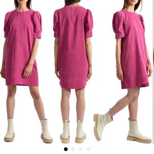 Molly Bracken Puff Sleeve Corduroy Shift Dress